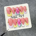 koopnati Handmade Press On Nails – Square Pink 3D Summer Flower Design Kit