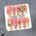 Koopnati Handmade Long Almond Press On Nails – 3D French Tip, At-Home Kit