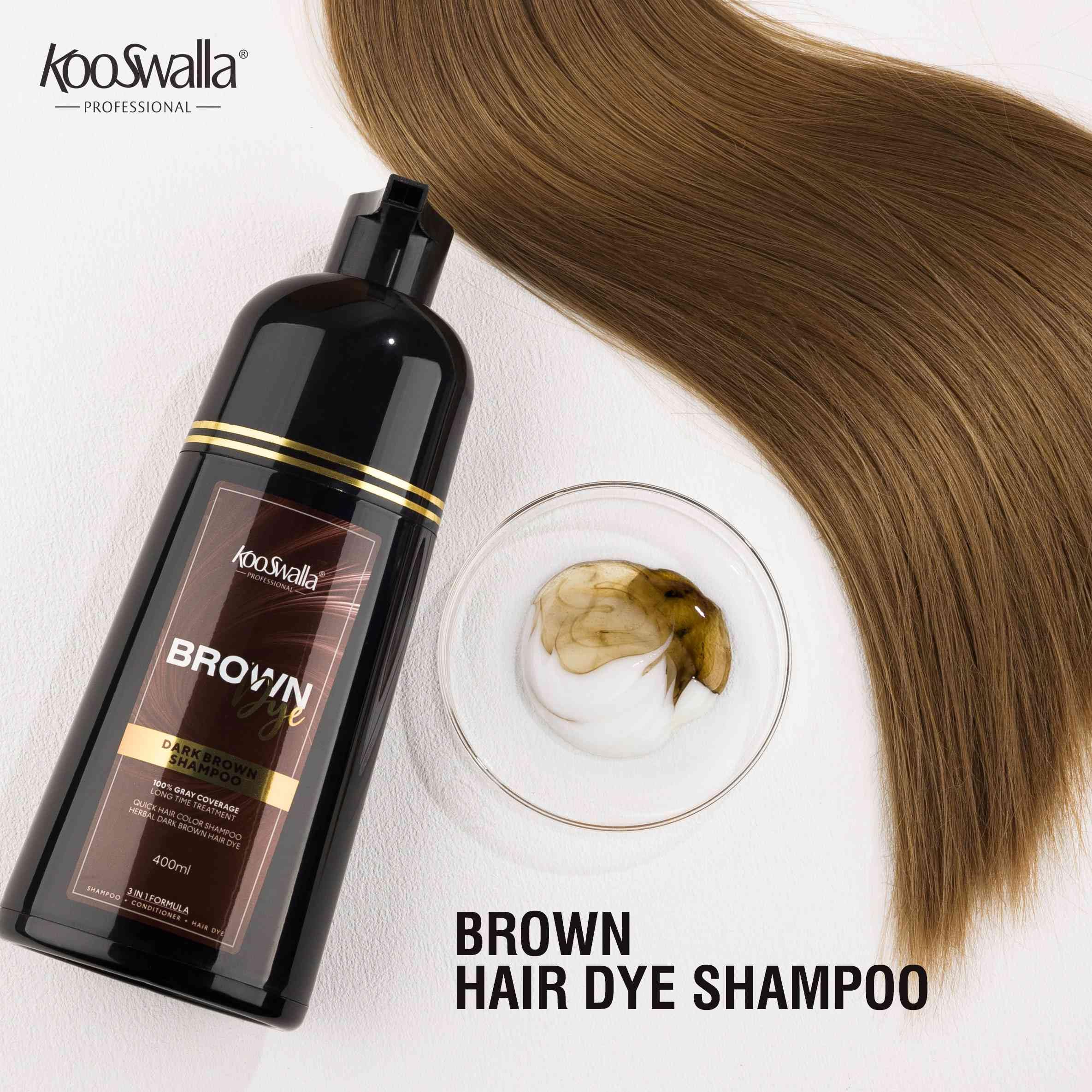 KooSwalla Brown 3-in-1 Hair Dye Shampoo for Gray Hair | Natural Color 400ml