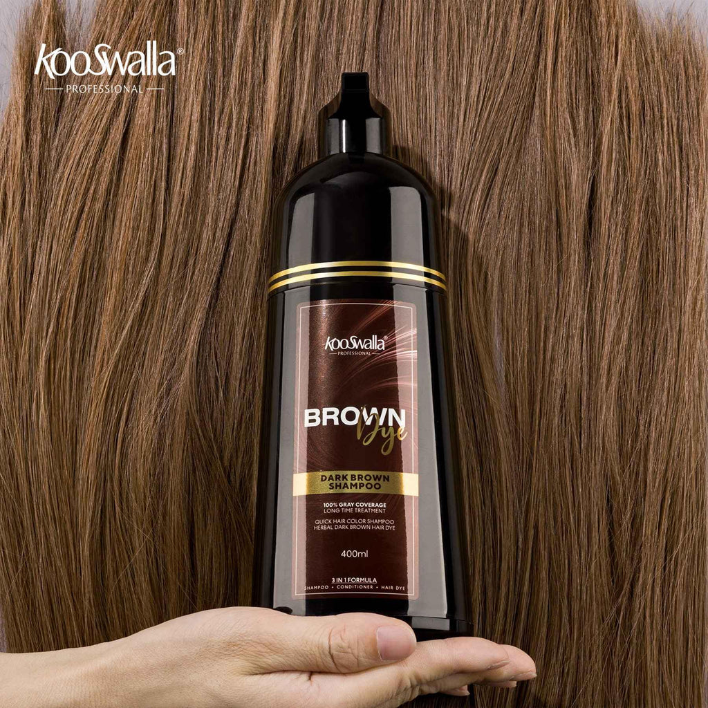 KooSwalla Brown 3-in-1 Hair Dye Shampoo for Gray Hair | Natural Color 400ml