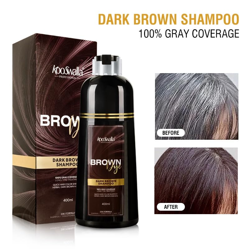 KooSwalla Brown 3-in-1 Hair Dye Shampoo for Gray Hair | Natural Color 400ml