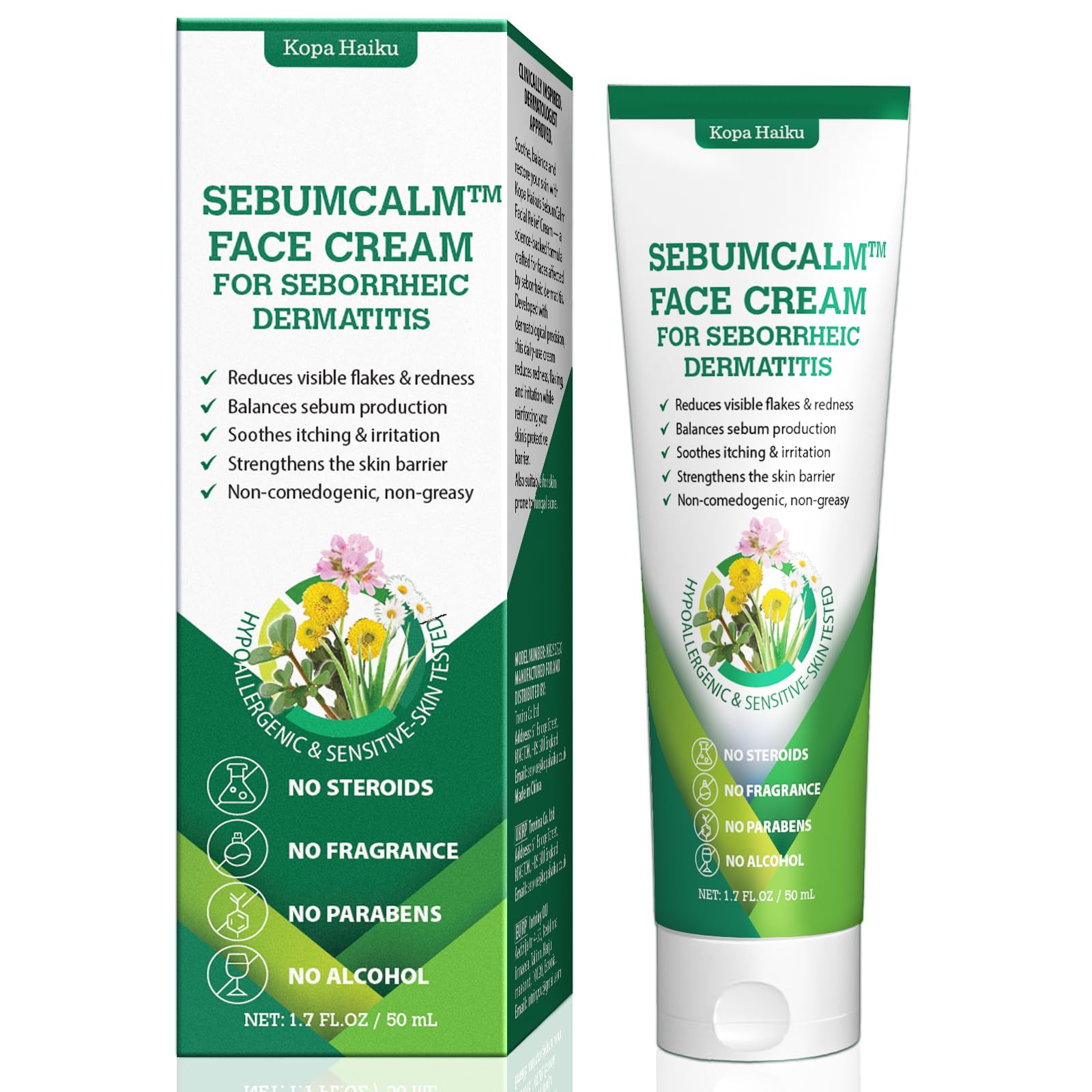 KOPA HAIKU Seborrheic Dermatitis & Psoriasis Face Cream – Steroid-Free, Plant-Based (12 Ingredients) for Face/Scalp/Chest