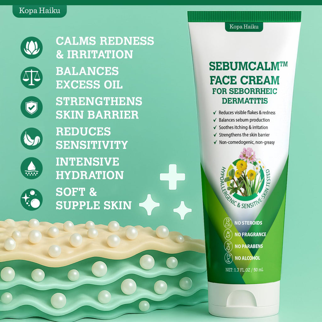KOPA HAIKU Seborrheic Dermatitis & Psoriasis Face Cream – Steroid-Free, Plant-Based (12 Ingredients) for Face/Scalp/Chest