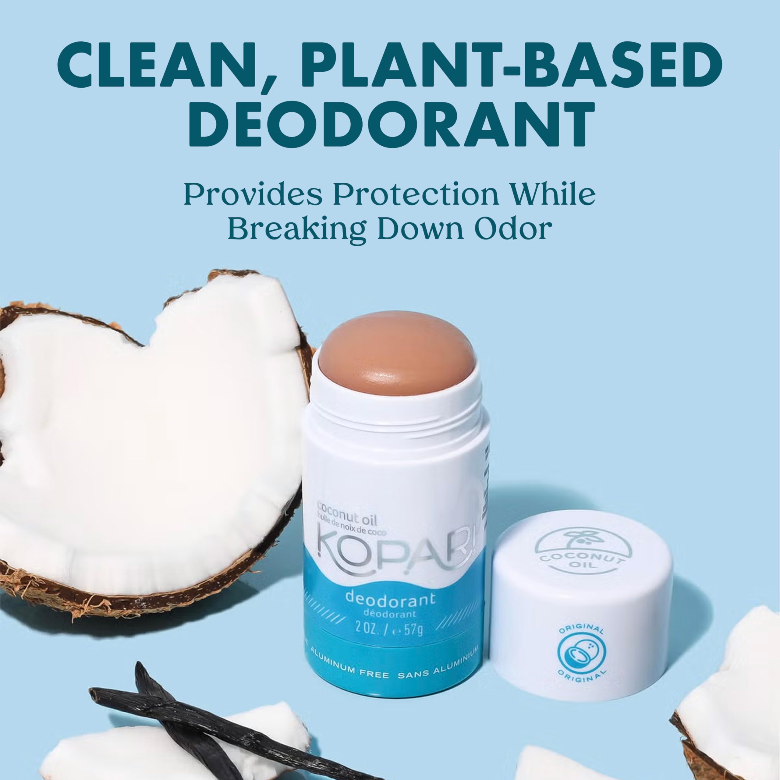 Kopari Aluminum Free Coconut Deodorant with Charcoal — Plant-Based, Non-Toxic, 2 oz