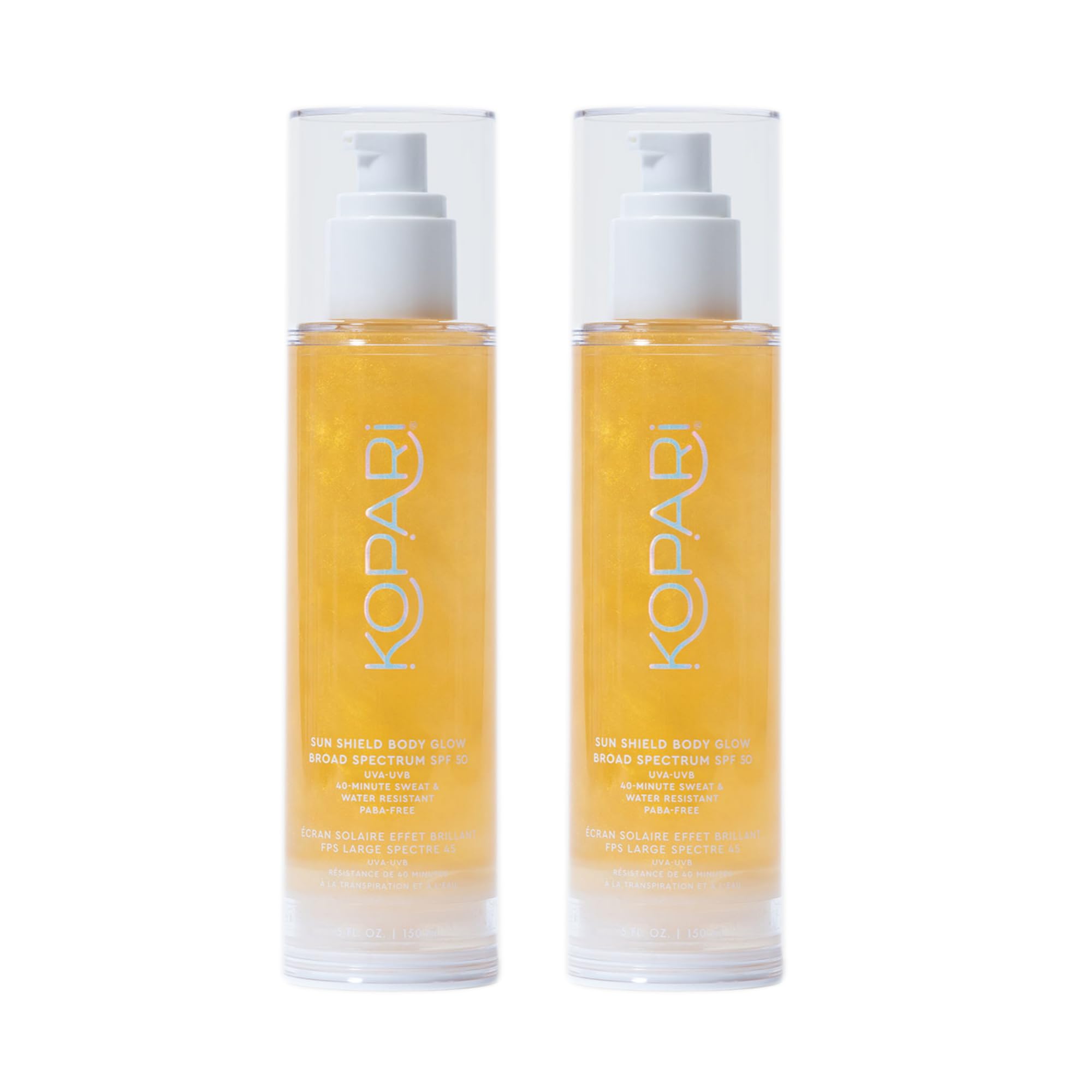 Kopari Sun Shield Body Glow SPF 50 – 2 Pack, Lightweight Gel with Gold Shimmer