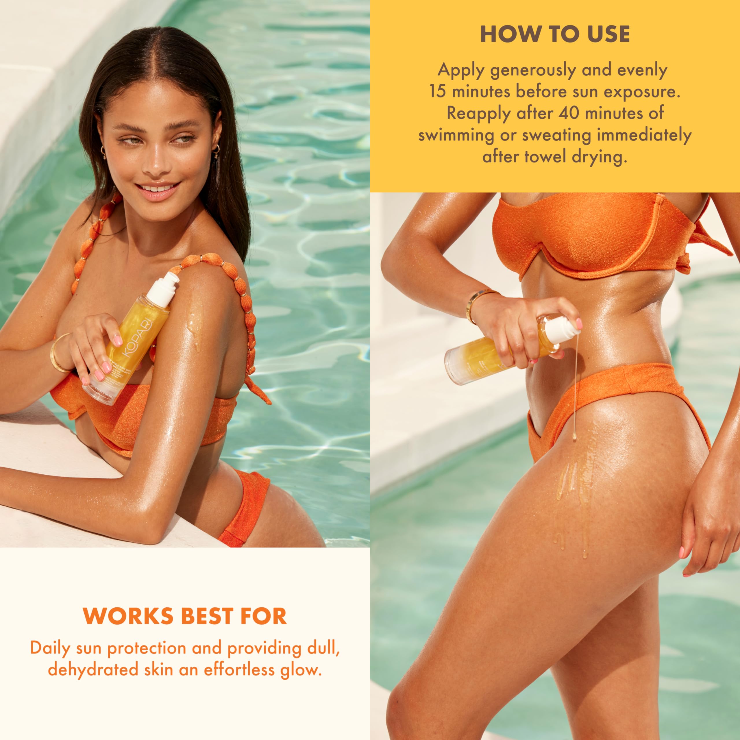 Kopari Sun Shield Body Glow SPF 50 – 2 Pack, Lightweight Gel with Gold Shimmer