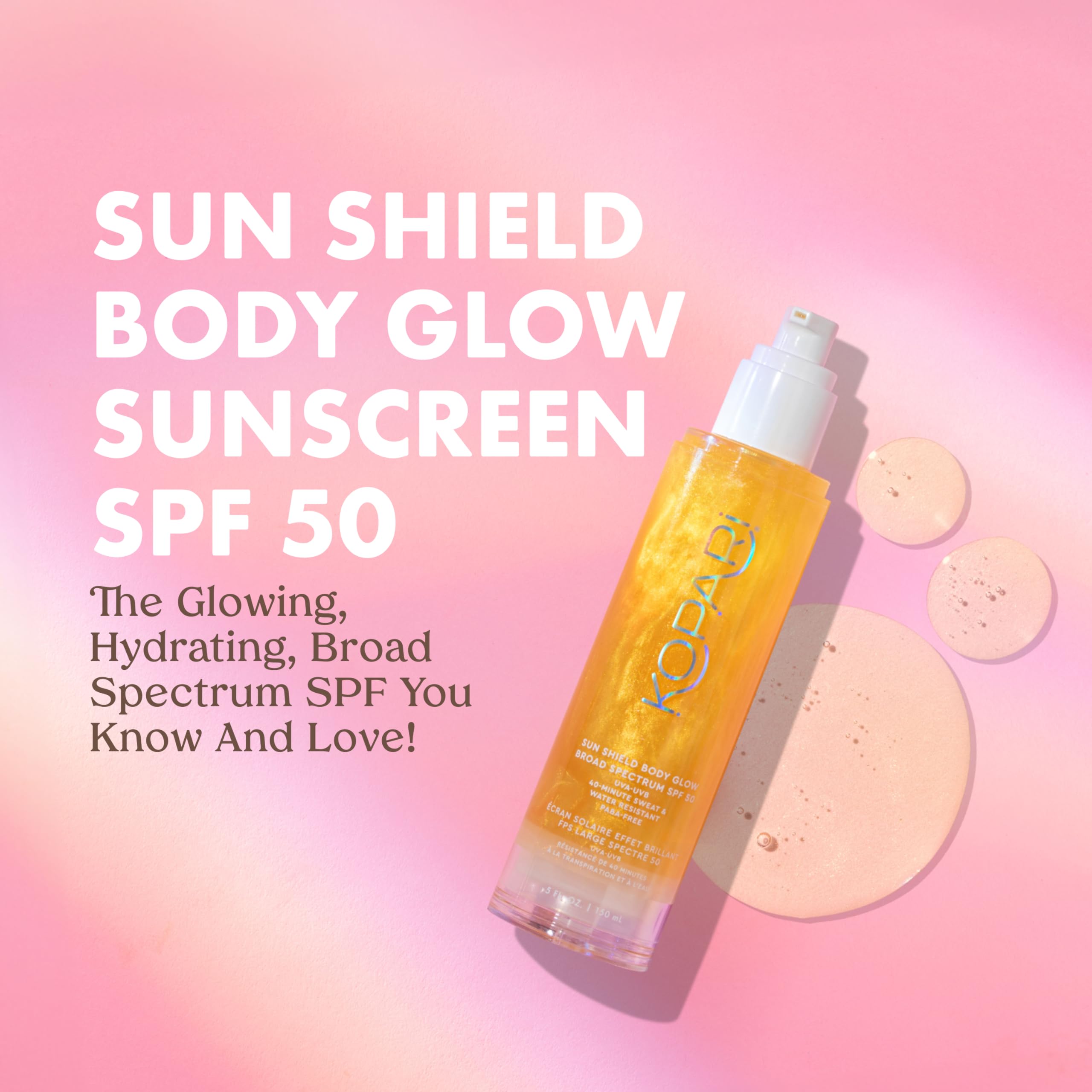 Kopari Sun Shield Body Glow SPF 50 – 2 Pack, Lightweight Gel with Gold Shimmer