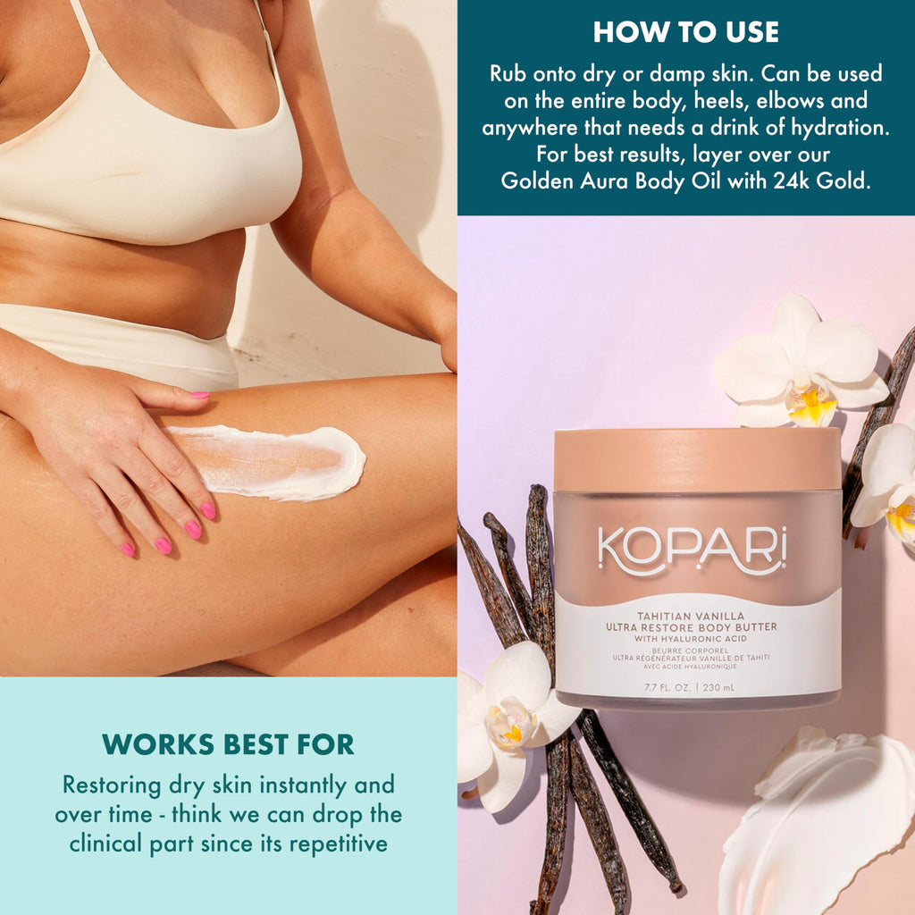 Kopari Ultra Restore Body Butter — Hyaluronic Acid & Mango Butter, Tahitian Vanilla | 7.7 oz