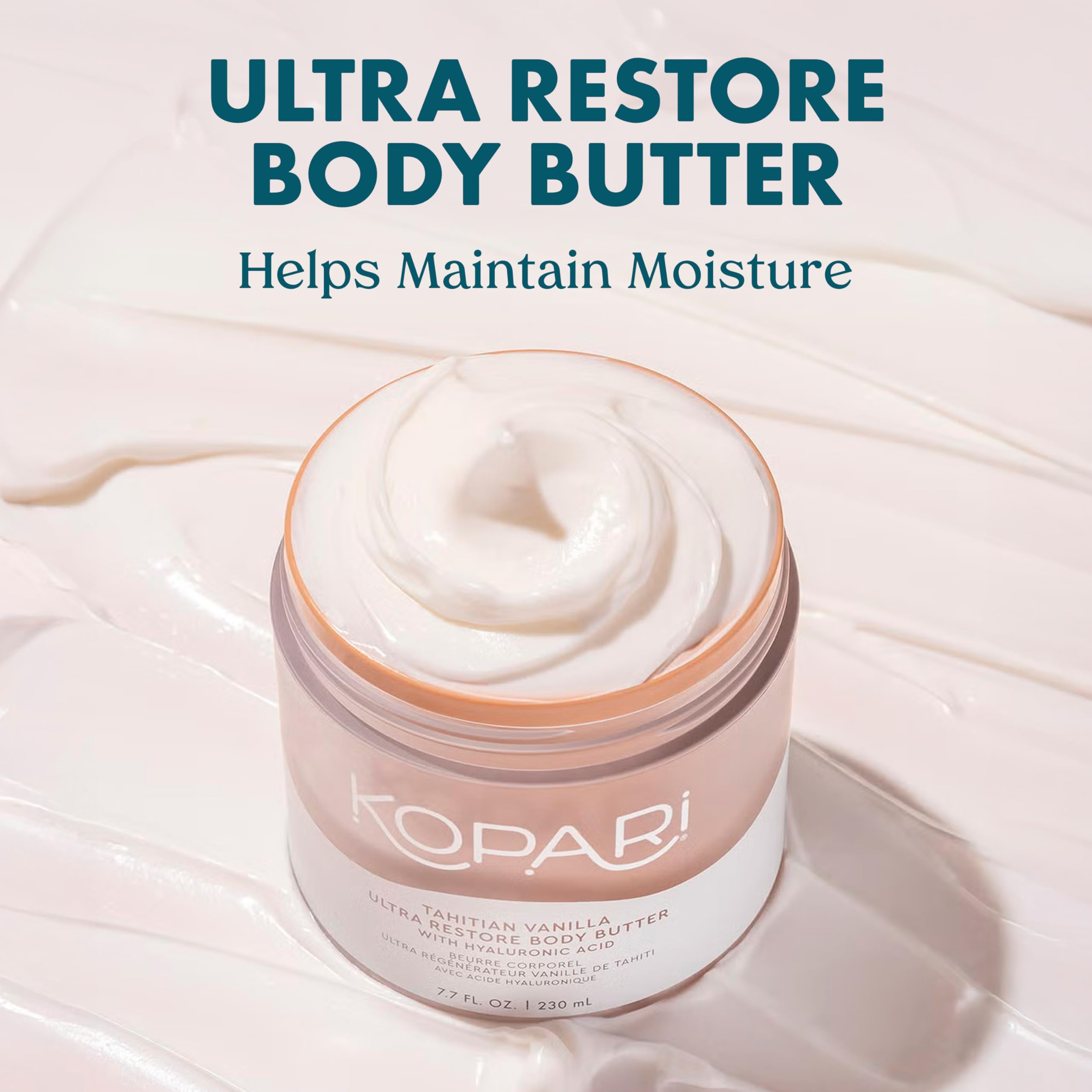 Kopari Ultra Restore Body Butter — Hyaluronic Acid & Mango Butter, Tahitian Vanilla | 7.7 oz