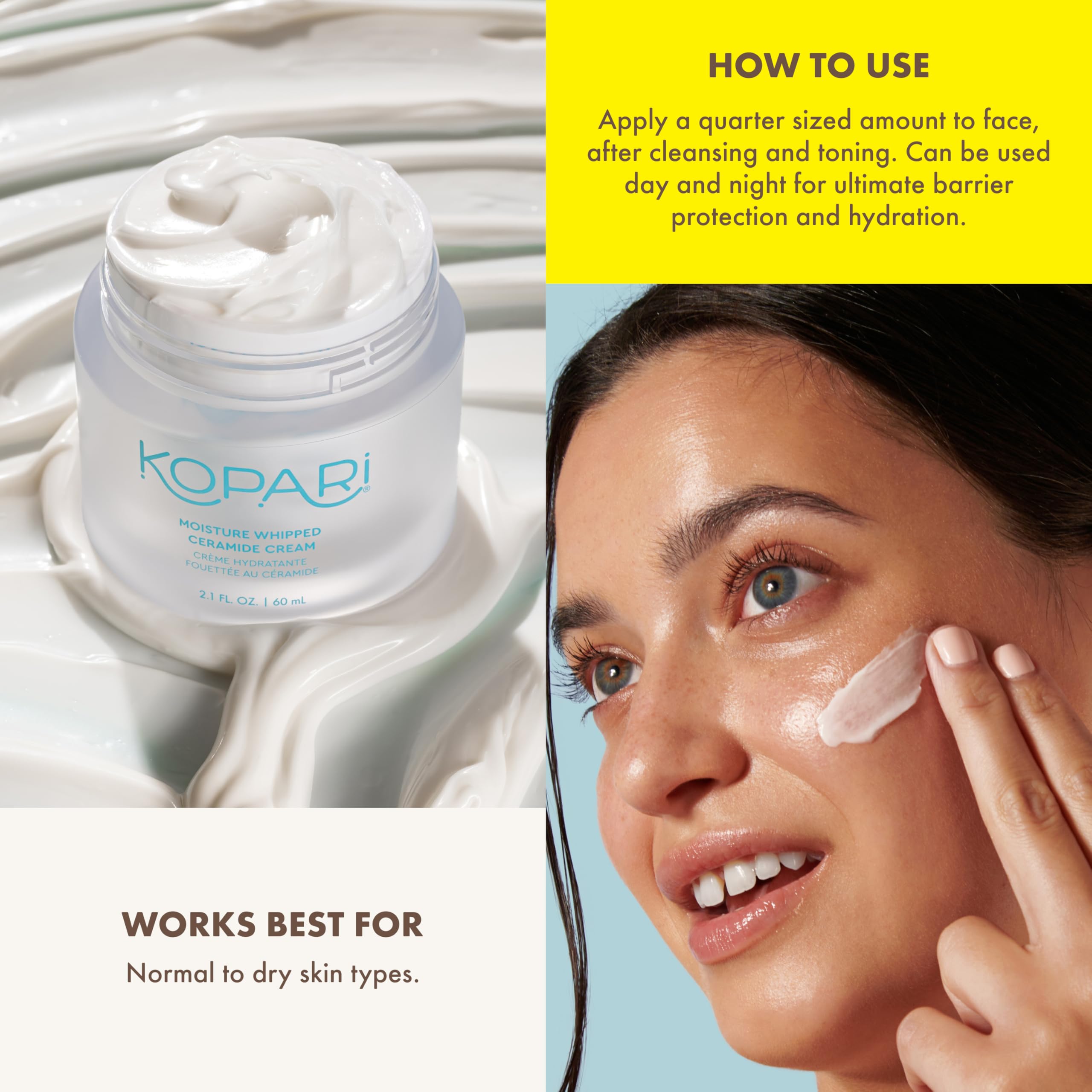 Kopari Moisture Whipped Ceramide Cream | Hydration + Barrier Support | Vegan Ceramides