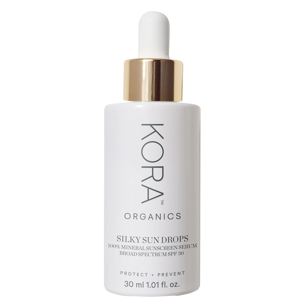 KORA Organics Silky Sun Drops SPF 30 Mineral Sunscreen Serum – Reef-Safe Non-Nano Zinc Oxide, Organic, Cruelty-Free, 1.01 oz