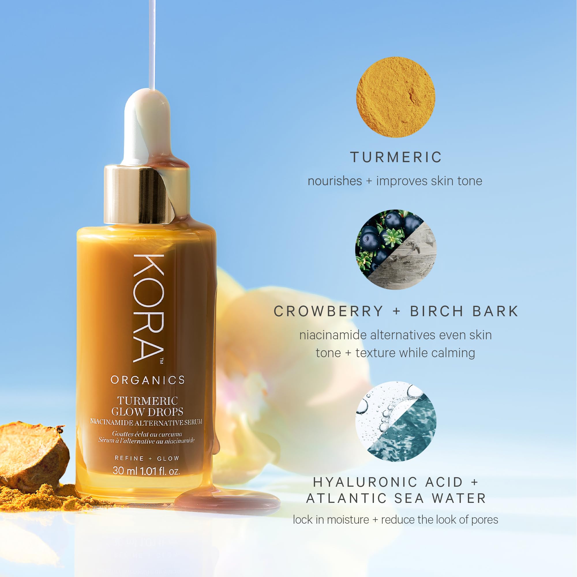 KORA Organics Turmeric Glow Drops – Organic Radiance Serum (Niacinamide Alternative)