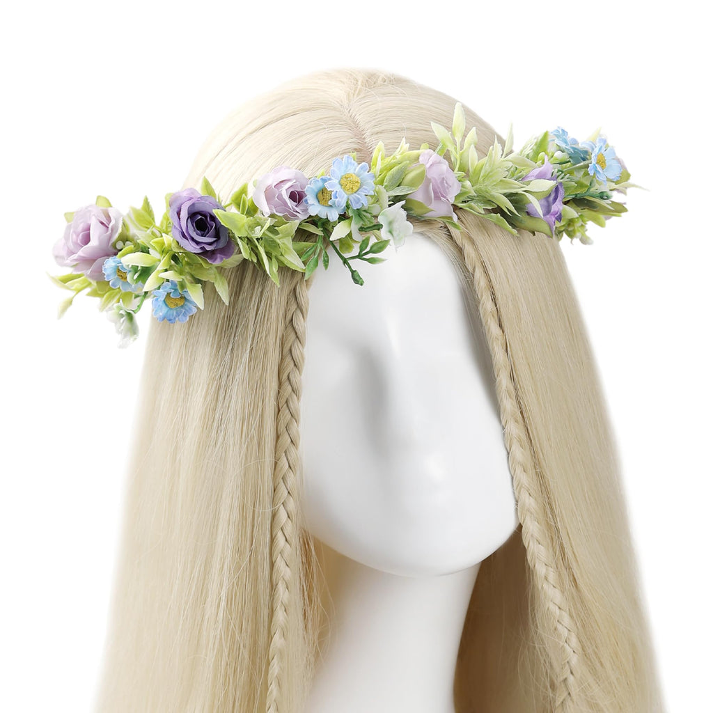 KorViSHOW Rose Flower Crown for Women - Purple Fairy Headband for Weddings & Festivals