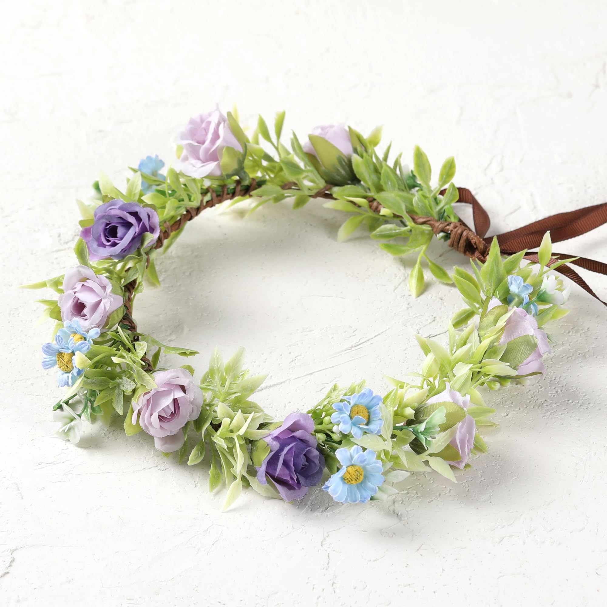 KorViSHOW Rose Flower Crown for Women - Purple Fairy Headband for Weddings & Festivals