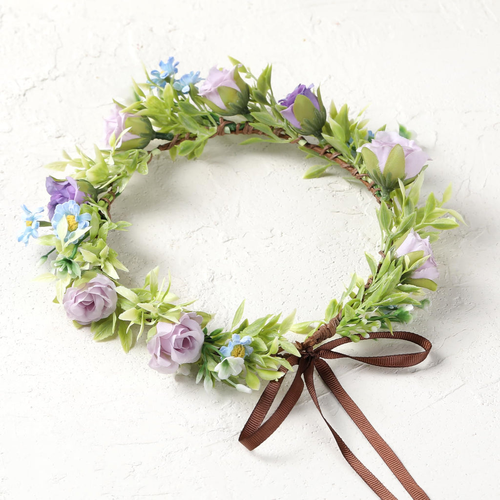 KorViSHOW Rose Flower Crown for Women - Purple Fairy Headband for Weddings & Festivals