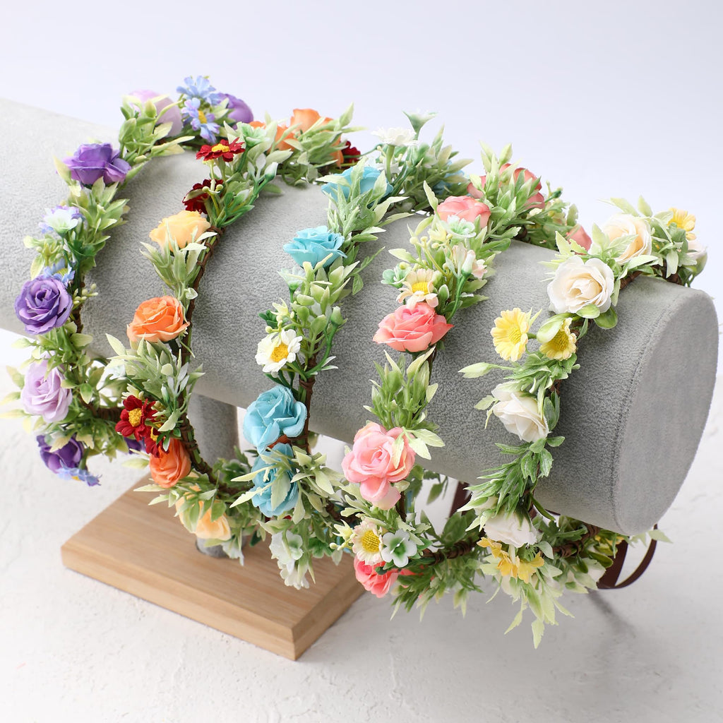 KorViSHOW Rose Flower Crown for Women - Purple Fairy Headband for Weddings & Festivals