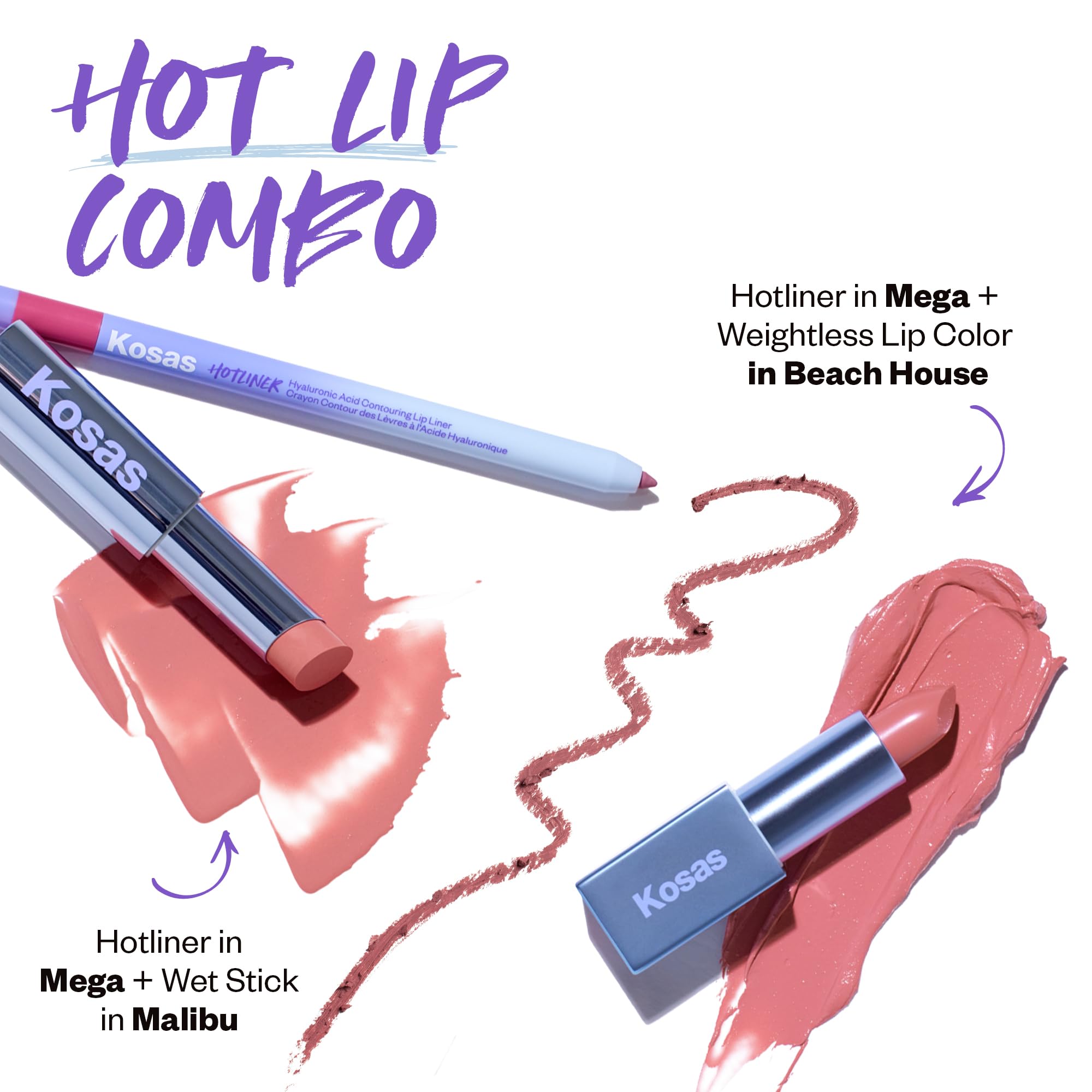 Kosas Hotliner Retractable Lip Liner Pencil with Built-In Brush & Sharpener – Hydrating, Long-Wear