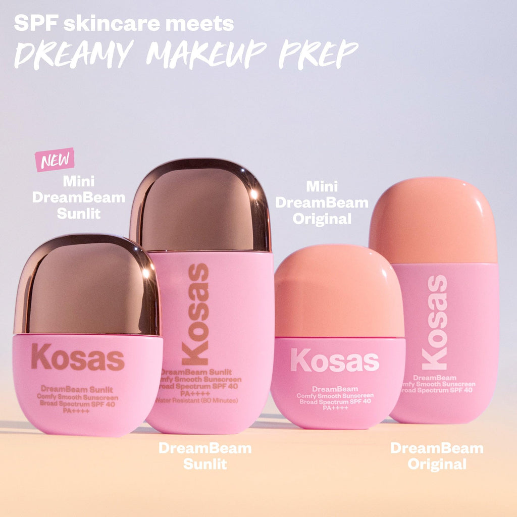 Kosas Mini DreamBeam SPF 40 Water-Resistant Sunscreen – Travel Size Face Primer with Hyaluronic Acid, Ceramides & Peptides