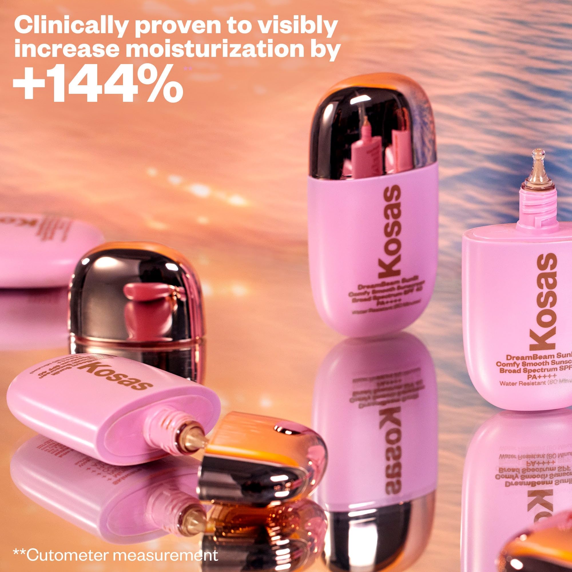 Kosas Mini DreamBeam SPF 40 Water-Resistant Sunscreen – Travel Size Face Primer with Hyaluronic Acid, Ceramides & Peptides