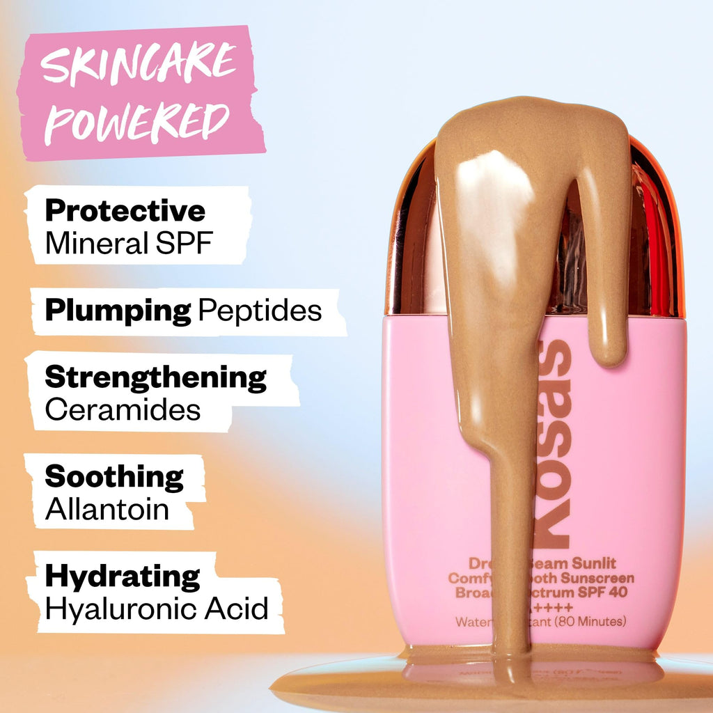 Kosas Mini DreamBeam SPF 40 Water-Resistant Sunscreen – Travel Size Face Primer with Hyaluronic Acid, Ceramides & Peptides