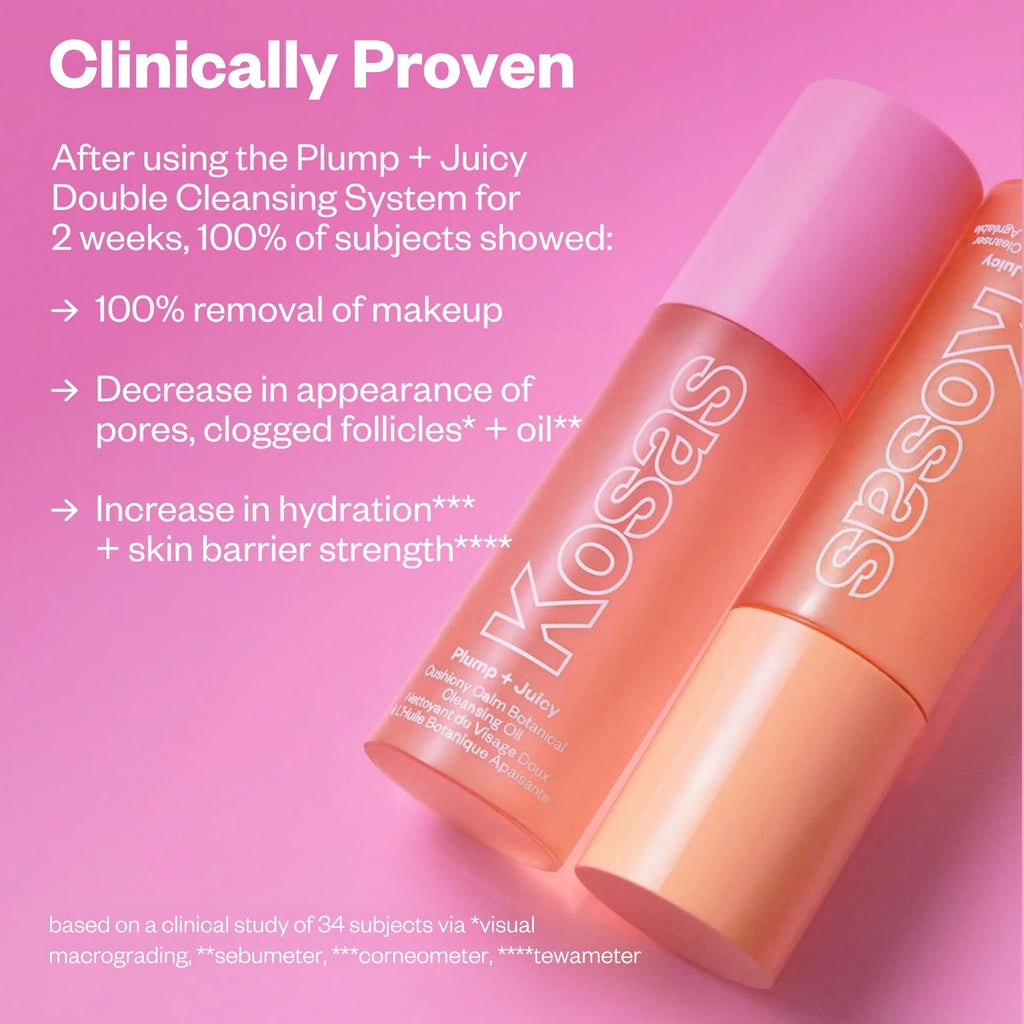 Kosas Mini Plump + Juicy Double Cleansing System — Botanical Oil + Gel Cleanser Set (Soap & Sulfate Free) for All Skin Types