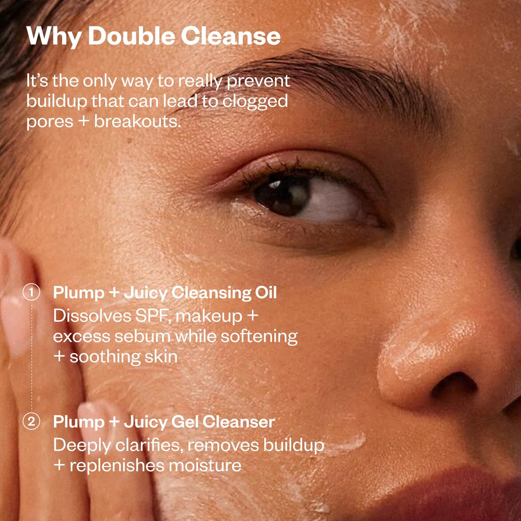 Kosas Mini Plump + Juicy Double Cleansing System — Botanical Oil + Gel Cleanser Set (Soap & Sulfate Free) for All Skin Types