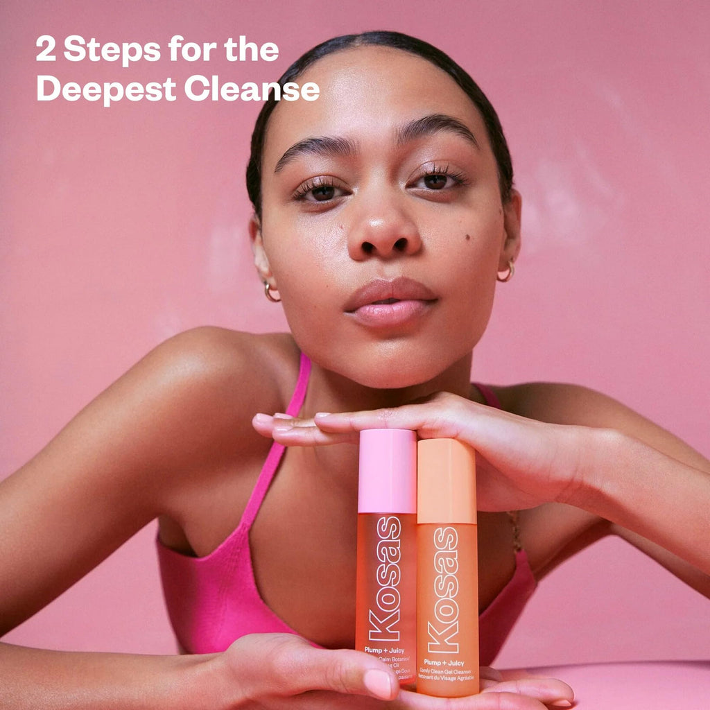 Kosas Mini Plump + Juicy Double Cleansing System — Botanical Oil + Gel Cleanser Set (Soap & Sulfate Free) for All Skin Types