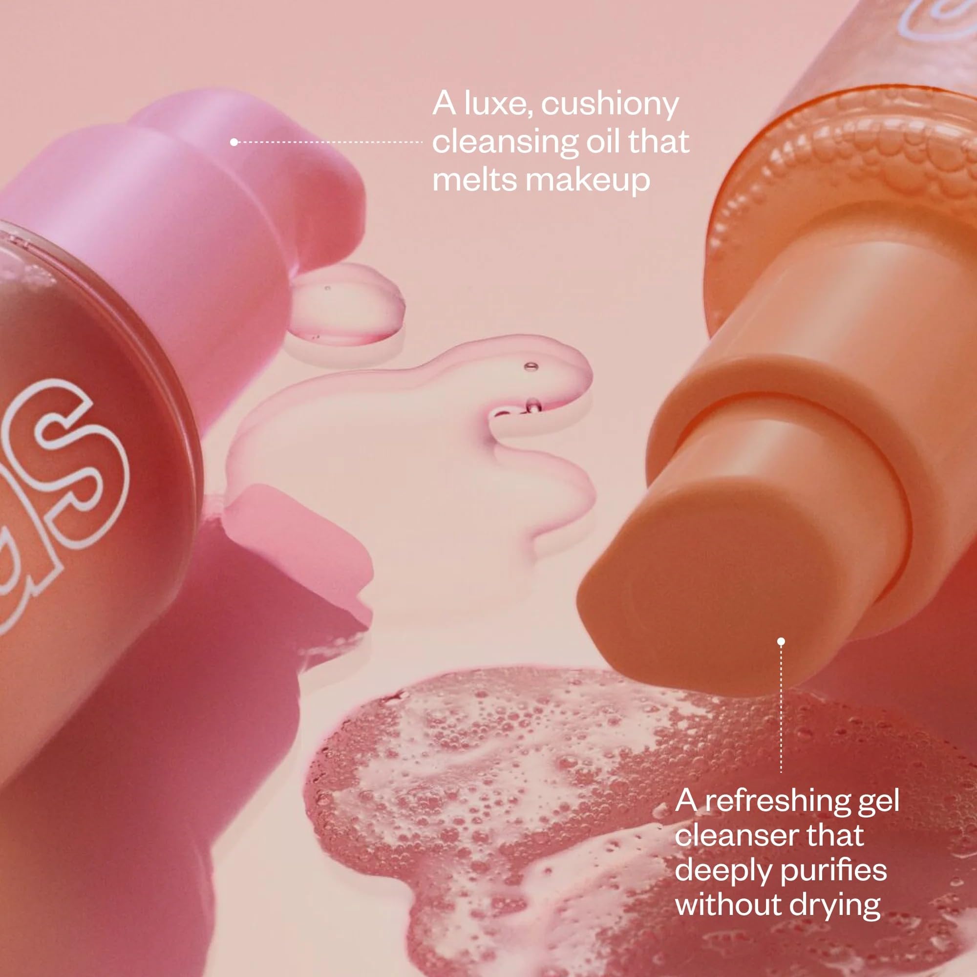Kosas Mini Plump + Juicy Double Cleansing System — Botanical Oil + Gel Cleanser Set (Soap & Sulfate Free) for All Skin Types