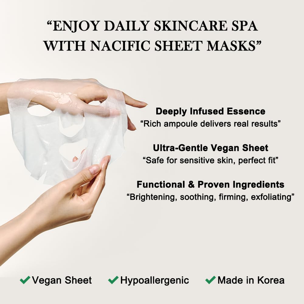 KOSBEAUTY NACIFIC Face Masks – Premium 10-Sheet Variety Pack for All Skin Types | Hyaluronic Acid, Ceramide & Vitamins