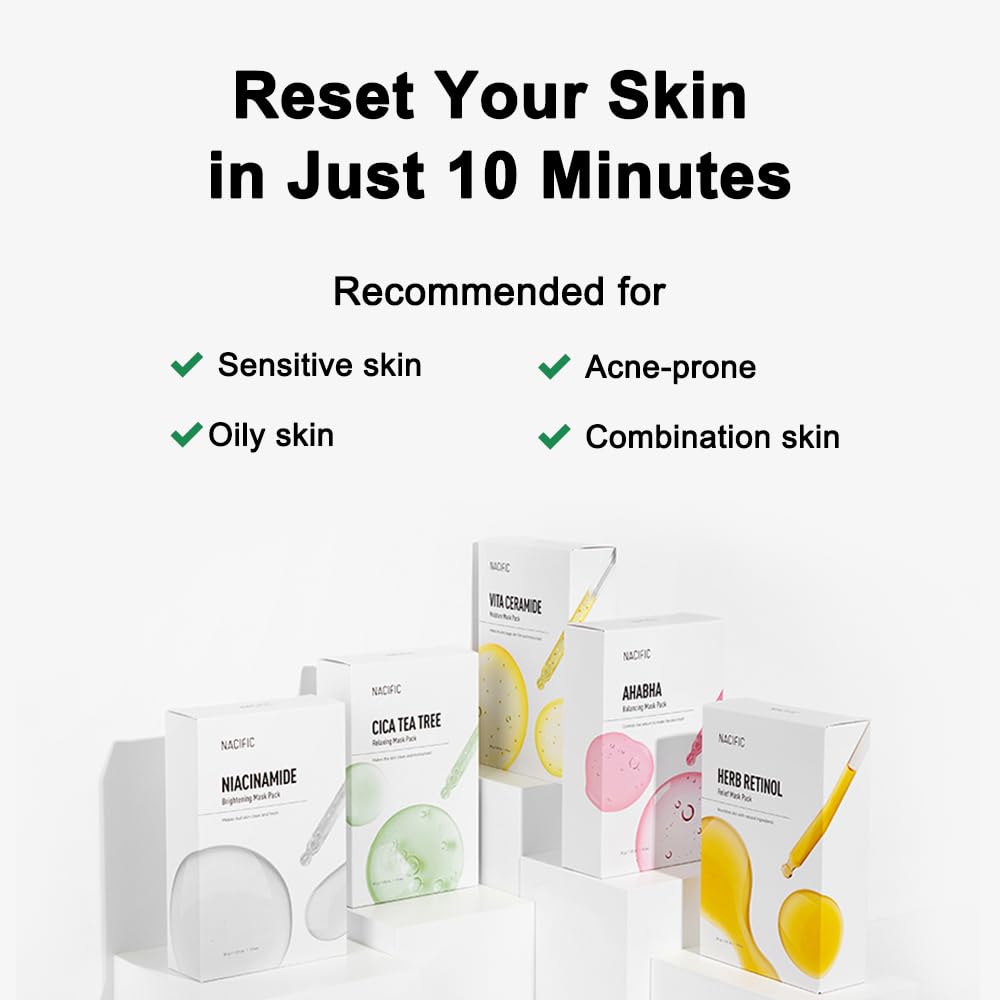 KOSBEAUTY NACIFIC Face Masks – Premium 10-Sheet Variety Pack for All Skin Types | Hyaluronic Acid, Ceramide & Vitamins