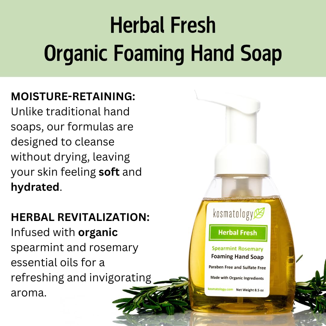 Kosmatology Herbal Fresh Spearmint Rosemary Organic Foaming Hand Soap | 8.5 fl oz