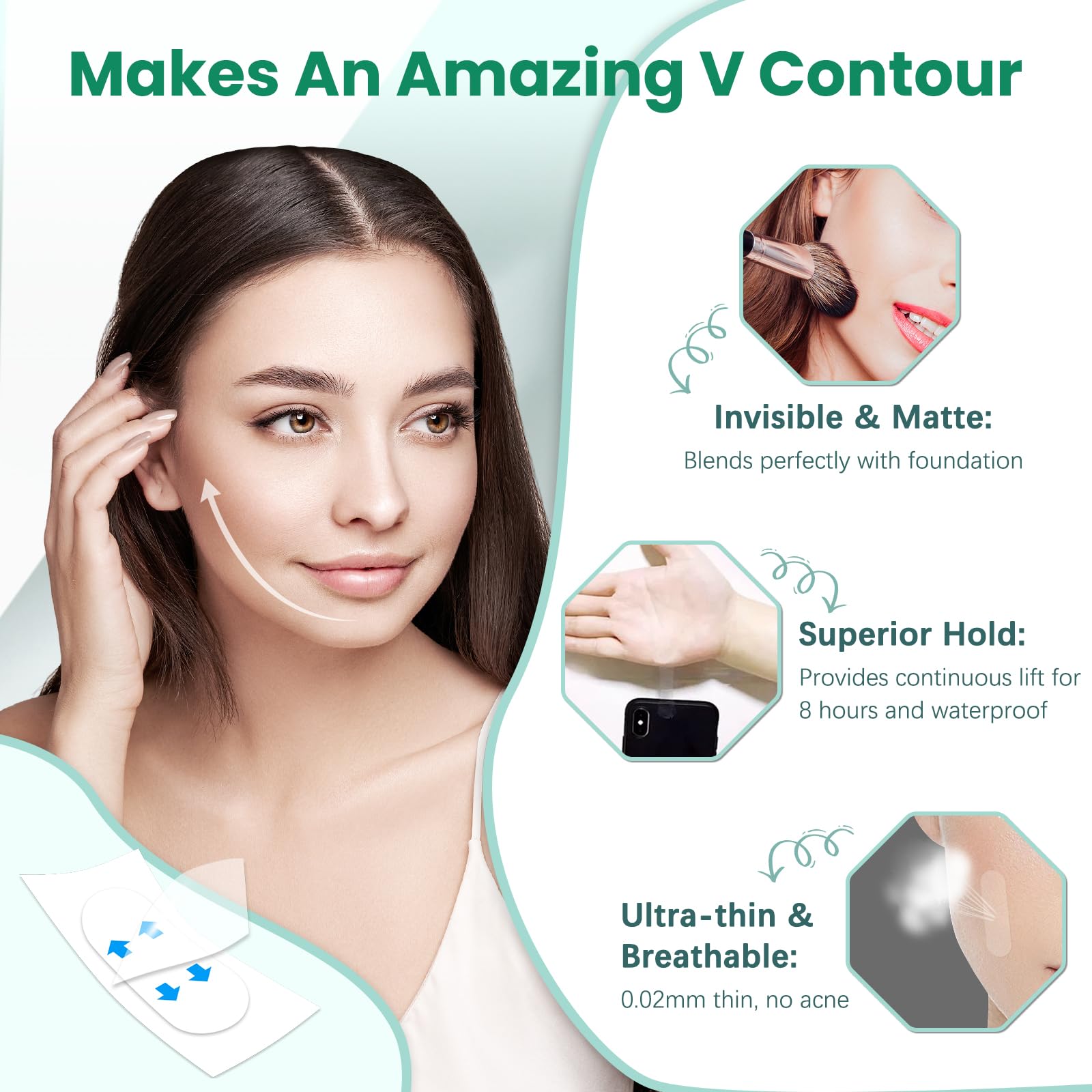 KOSOBO Face Neck Tape Invisible – Instant Facelift, Seamless V-Edge Patches (1 Pack)