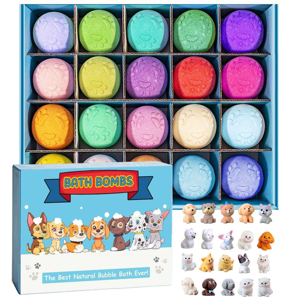 Kottke Kids Bath Bombs with Surprise Puppy – 20 Pack Organic Bubble Gift Set