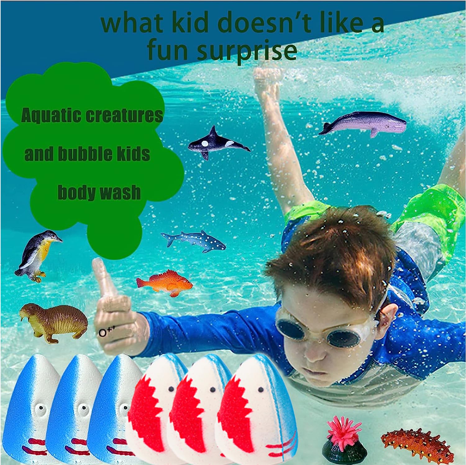Kottke Kids Bath Bombs with Surprise Inside — 4-Pack Shark Ocean Bath Bombs