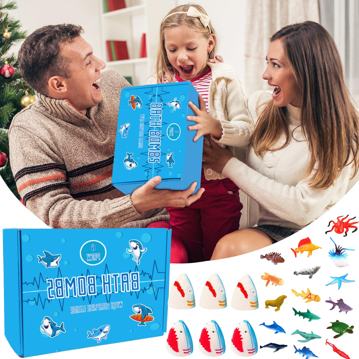 Kottke Kids Bath Bombs with Surprise Inside — 4-Pack Shark Ocean Bath Bombs