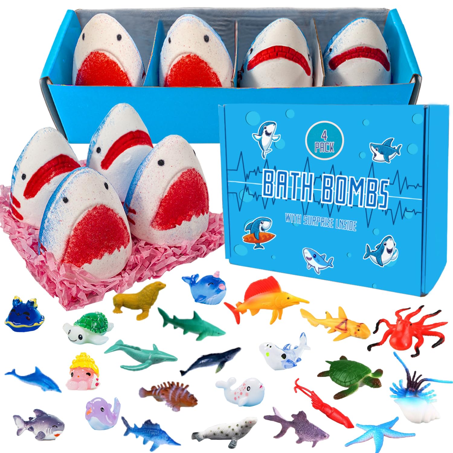 Kottke Kids Bath Bombs with Surprise Inside — 4-Pack Shark Ocean Bath Bombs