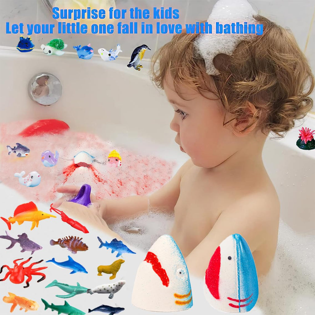 Kottke Shark Bath Bombs for Kids – Surprise Inside Sea Animals, Natural & Safe Bubble Bath Gift Set