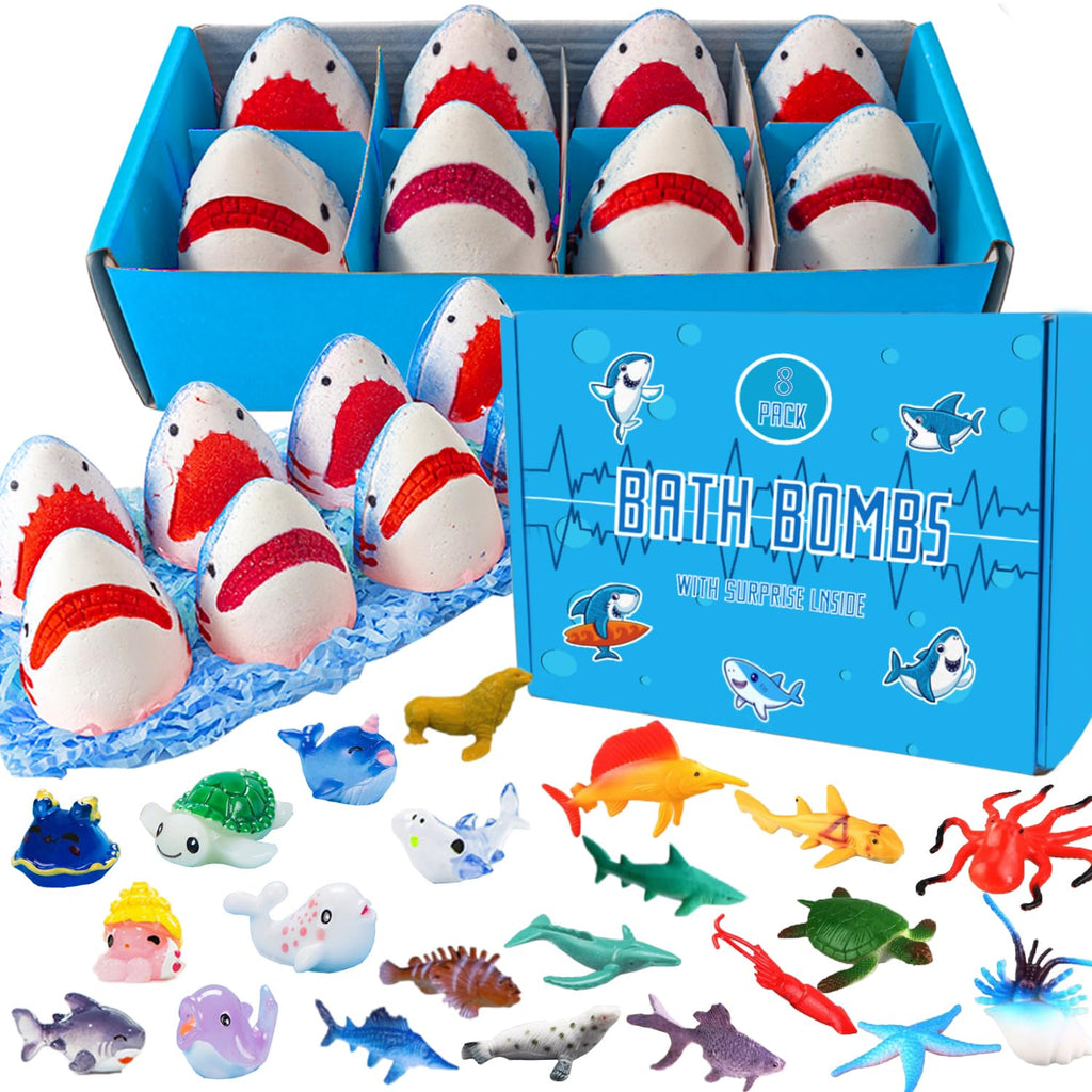 Kottke Shark Bath Bombs for Kids – Surprise Inside Sea Animals, Natural & Safe Bubble Bath Gift Set