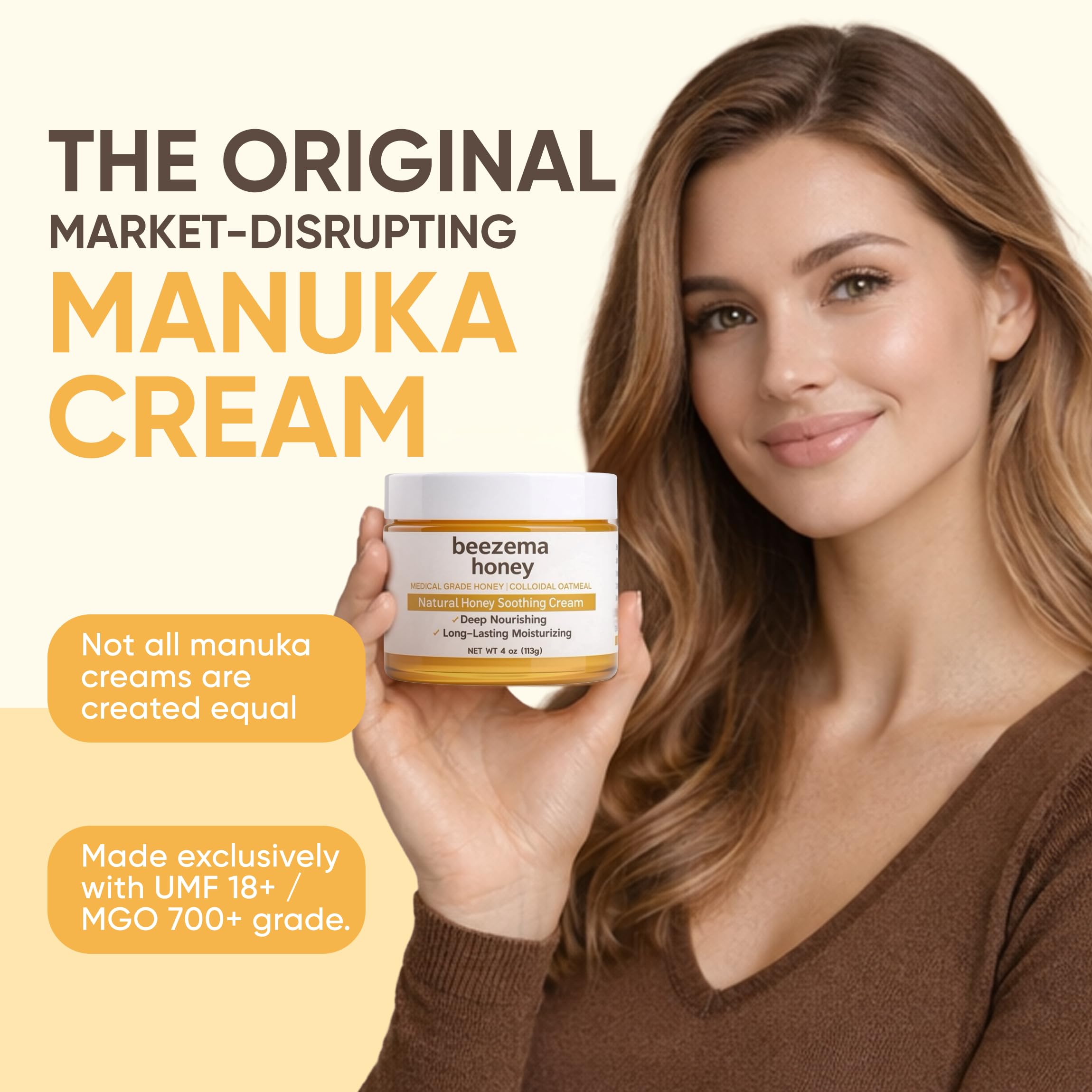 KOVGOCY Beezema Medical Grade Honey Cream – Manuka Honey, Colloidal Oatmeal, Unscented, 4oz