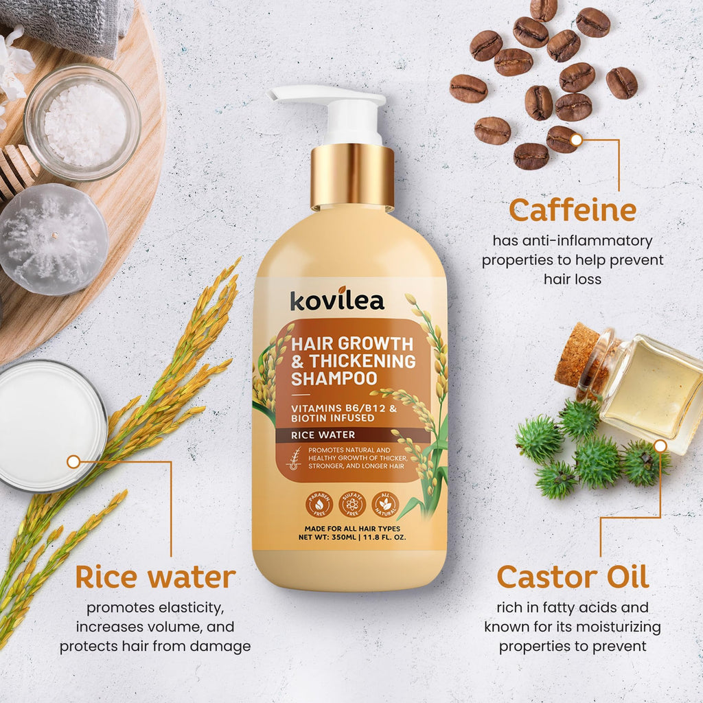 Kovilea Rice Water Hair Growth Shampoo | Thickening & Regrowth Formula 11.8 oz