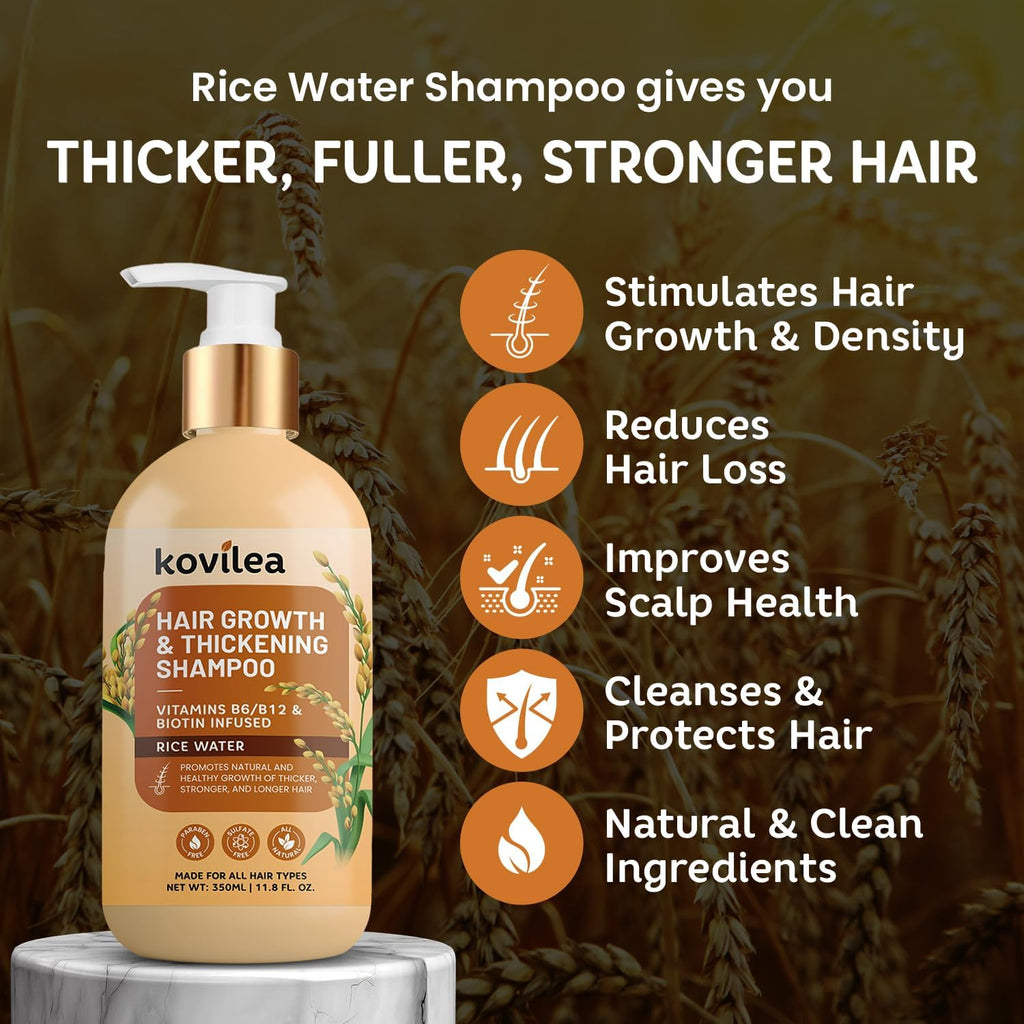 Kovilea Rice Water Hair Growth Shampoo | Thickening & Regrowth Formula 11.8 oz