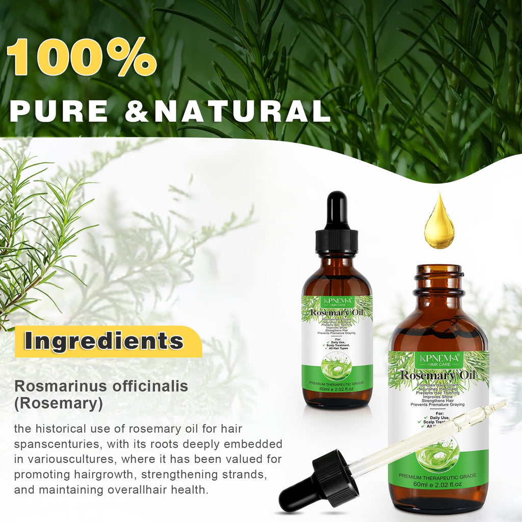 KPNEMA Rosemary Essential Oil – 100% Pure for Hair Growth & Nourished Skin (2.02 fl oz)