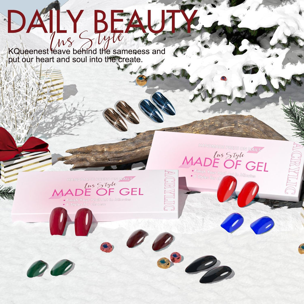 KQueenest Chrome Press On Nails Set – 6 Colors, Short/Medium, 144 Pcs