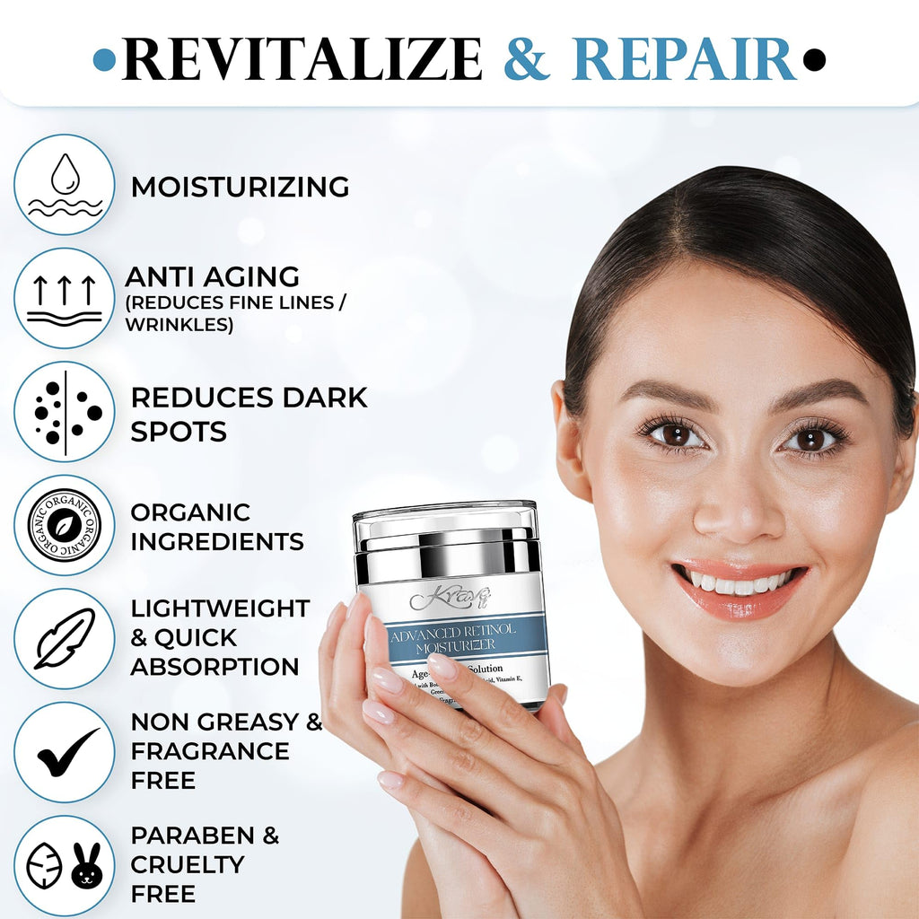 KRAVE IT Day & Night Cream – 2.5% Retinol, 10% Hyaluronic Acid, Fragrance Free