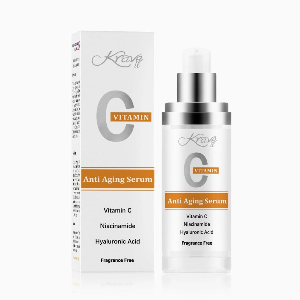 KRAVE IT Vitamin C Serum with Niacinamide & Hyaluronic Acid – 1 oz, Fragrance-Free, Pro-Recommended