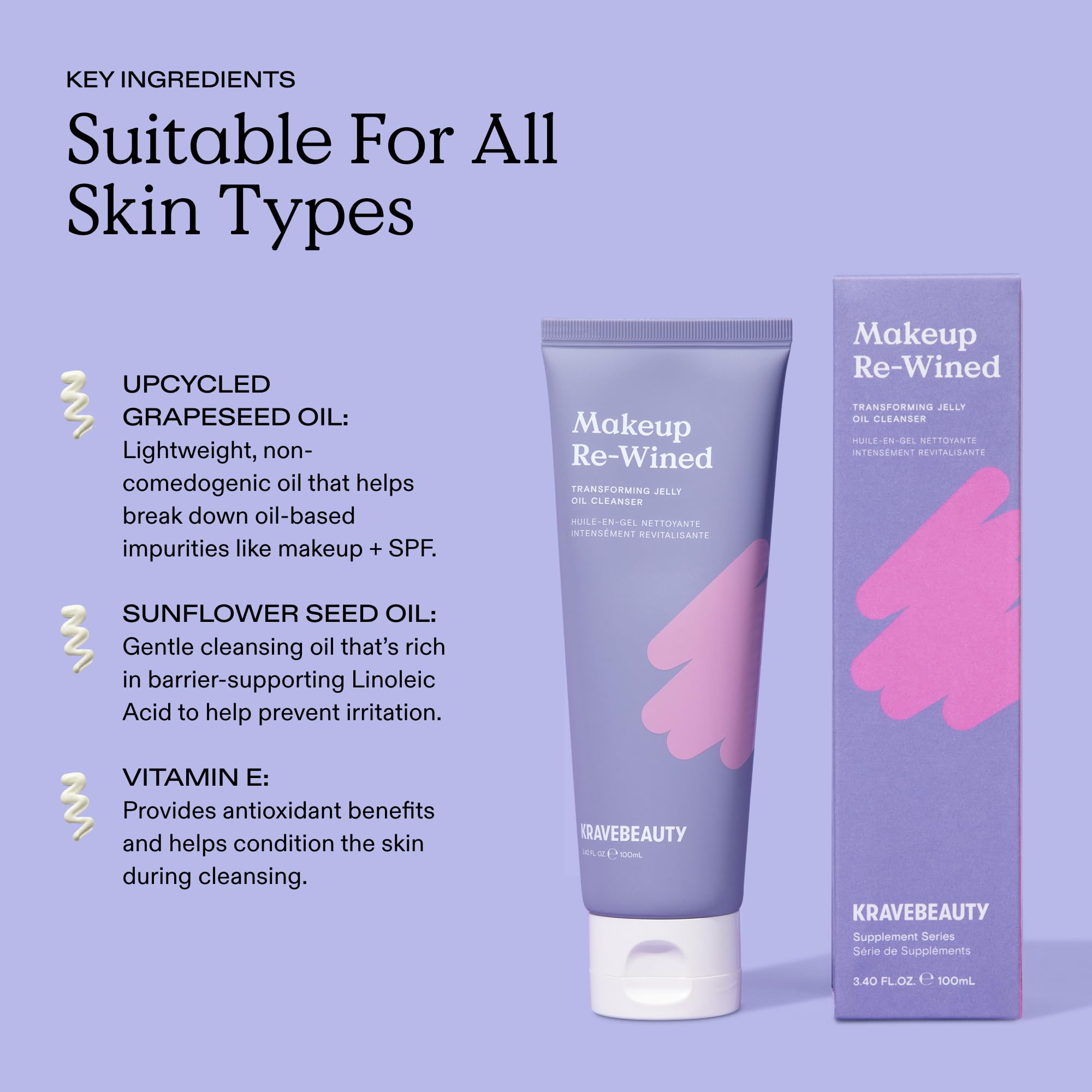 KraveBeauty Makeup Re-Wined Jelly Oil Cleanser – Vegan, Cruelty-Free K-Beauty (3.4 fl oz)