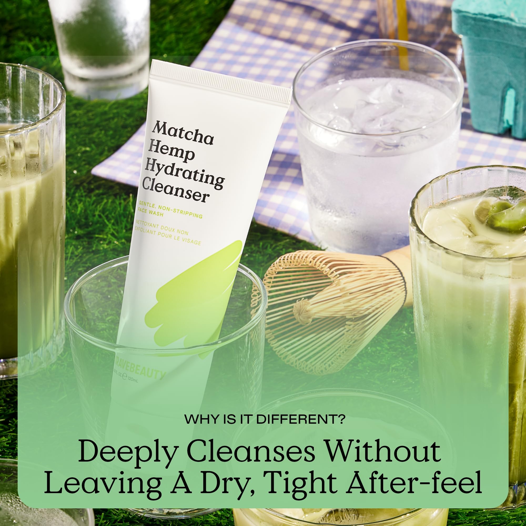 KraveBeauty Matcha Hemp Hydrating Cleanser – Gentle Daily Face Wash, Vegan & Cruelty-Free