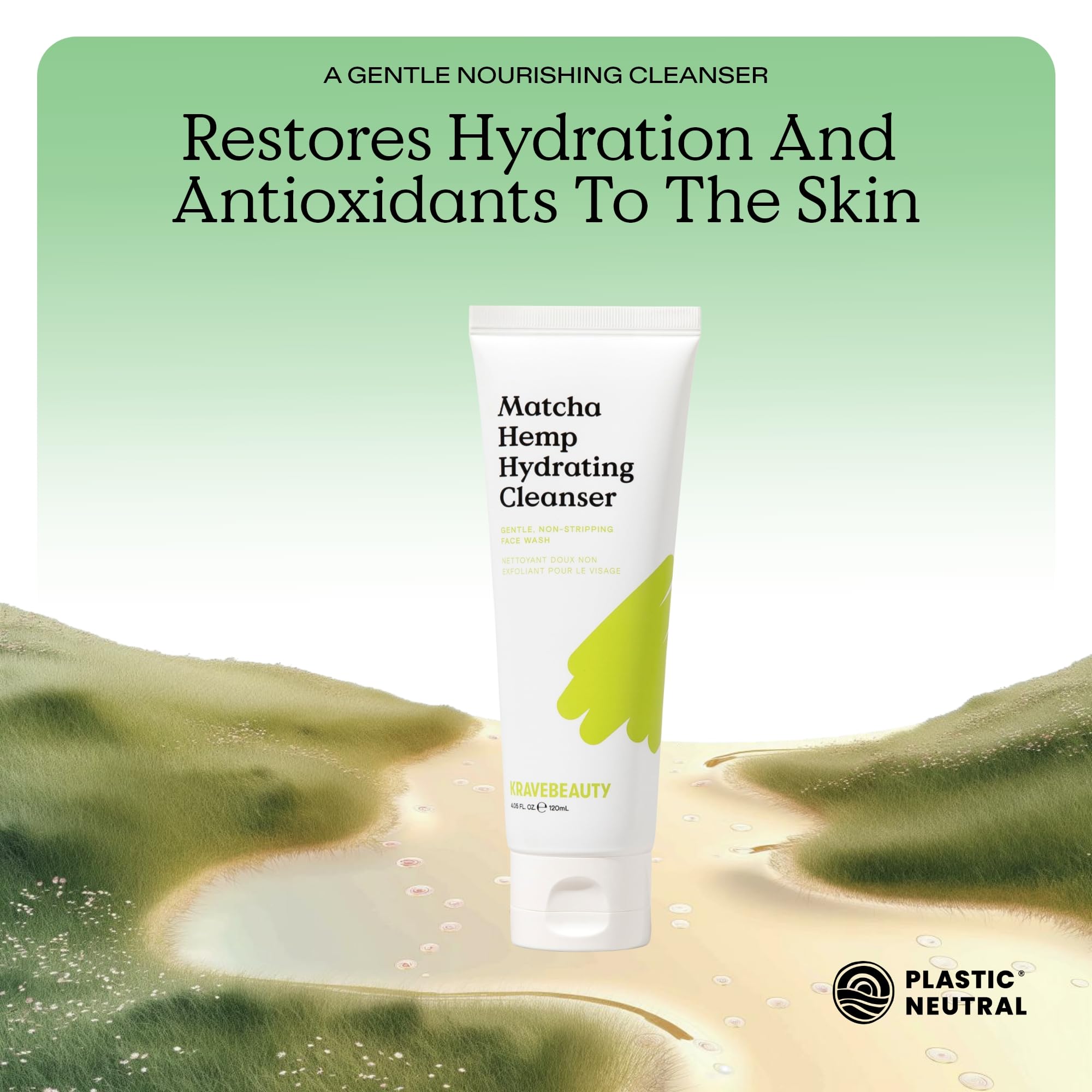 KraveBeauty Matcha Hemp Hydrating Cleanser – Gentle Daily Face Wash, Vegan & Cruelty-Free