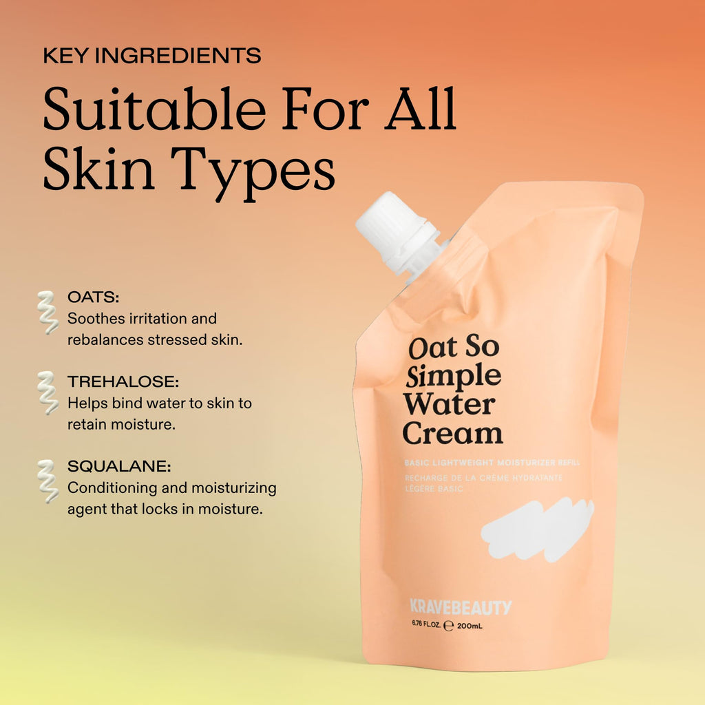 KraveBeauty Oat So Simple Water Cream Refill — Hydration for All Skin Types with Oat & Squalane | 6.76 fl oz