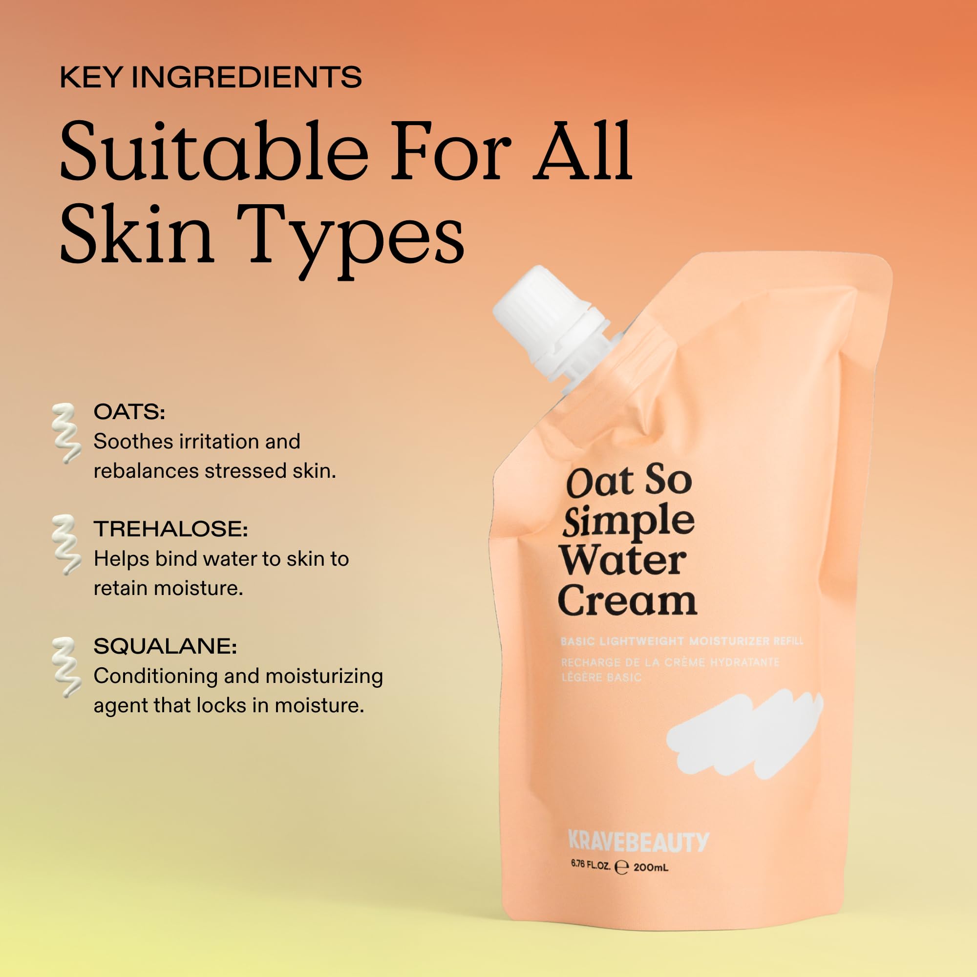 KraveBeauty Oat So Simple Water Cream Refill — Hydration for All Skin Types with Oat & Squalane | 6.76 fl oz